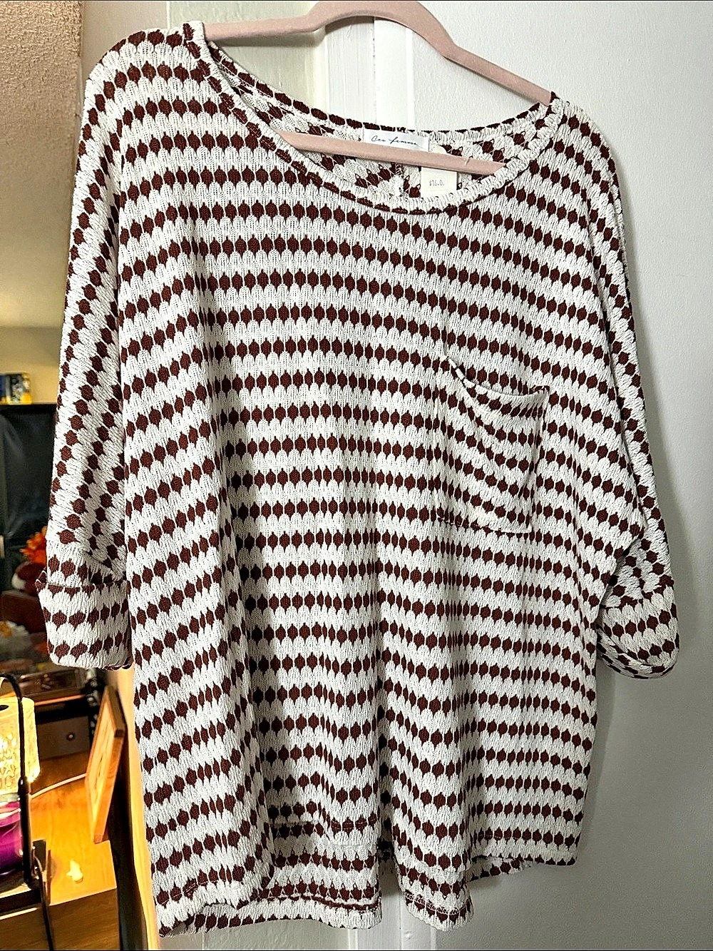 Brown and white top
